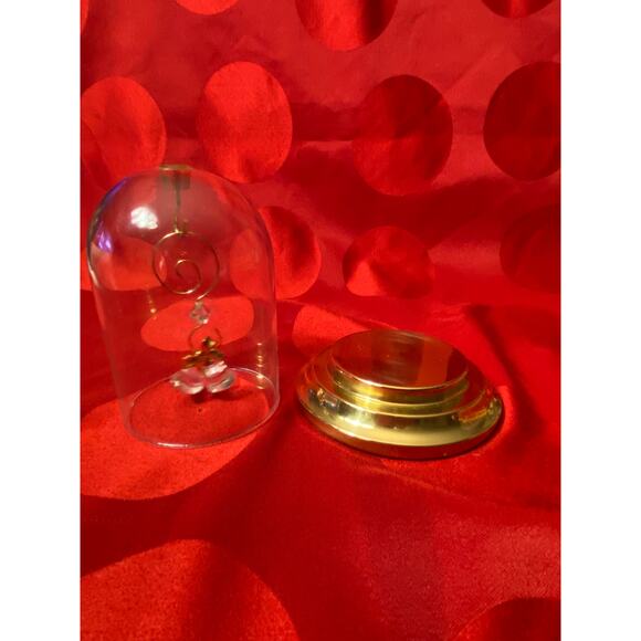 Vintage Pair of .75 in Crystal Bells with Gold Bow Decor Under Glass Cloche EUC - Picture 9 of 16